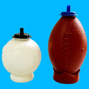 Rax Restaurant Sippy Cup Plastic Mold Baseball Football + Lids Lot of 2 Vintage